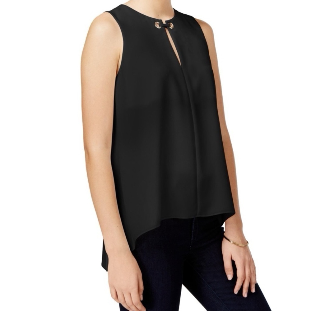 Rachel Roy High Low Pullover Sleeveless Blouse Keyhole Neck Tank Top Black M